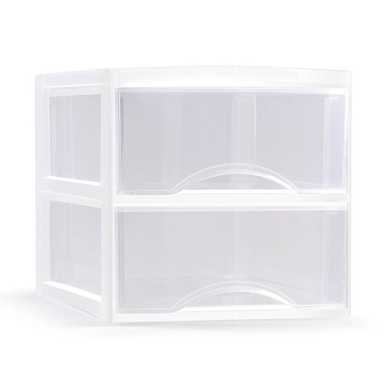 Foto van Plasticforte ladeblokje/bureau organizer 2x lades - transparant/wit - l26 x b36 x h25 cm - ladeblok