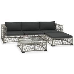 Foto van Vidaxl 5-delige loungeset met kussens poly rattan grijs