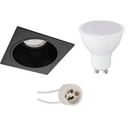 Foto van Led spot set - pragmi minko pro - gu10 fitting - dimbaar - inbouw vierkant - mat zwart - 6w - helder/koud wit 6400k -