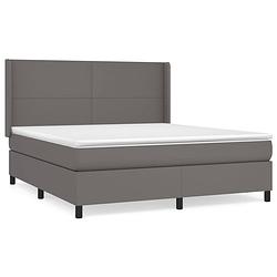 Foto van The living store boxspringbed - grijs kunstleer - 203 x 163 x 118/128 - verstelbaar hoofdbord - pocketvering matras -