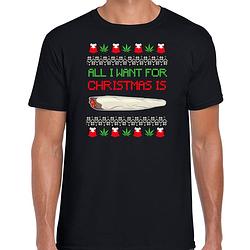 Foto van Bellatio decorations foute kersttrui t-shirt heren - all i want for christmas is wiet - zwart -joint s - kerst t-shirts