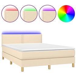 Foto van The living store boxspring bed - crème - 203 x 144 x 78/88 cm - verstelbaar hoofdbord - led verlichting - pocketvering