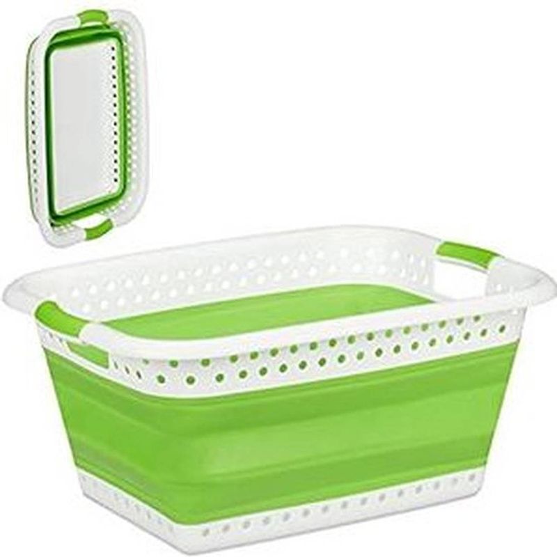 Foto van Synx tools wasmand opvouwbaar groen siliconen emmer met gaten / wasmand-ruimtebesparende wasemmer- opbergmand