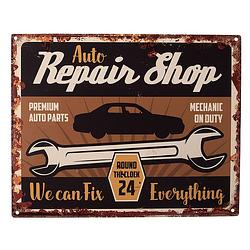 Foto van Clayre & eef tekstbord 25x20 cm bruin ijzer auto repair shop wandbord spreuk wandplaat bruin wandbord spreuk