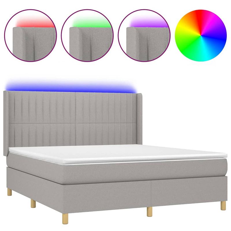 Foto van The living store boxspring bed - led - 180x200 - lichtgrijs - pocketvering