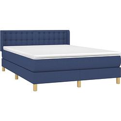 Foto van The living store boxspringbed - blauw - 193 x 147 x 78/88 cm - pocketvering matras - middelharde ondersteuning -