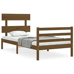 Foto van The living store bedframe - grenenhout - 205.5 x 95.5 x 81 cm - honingbruin