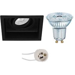 Foto van Led spot set - osram parathom par16 930 36d - pragmi domy pro - gu10 fitting - dimbaar - inbouw vierkant - mat zwart -