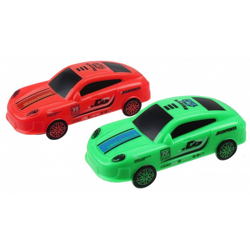 Foto van Jonotoys auto's racing running down 7,5 cm rood/groen 2 stuks