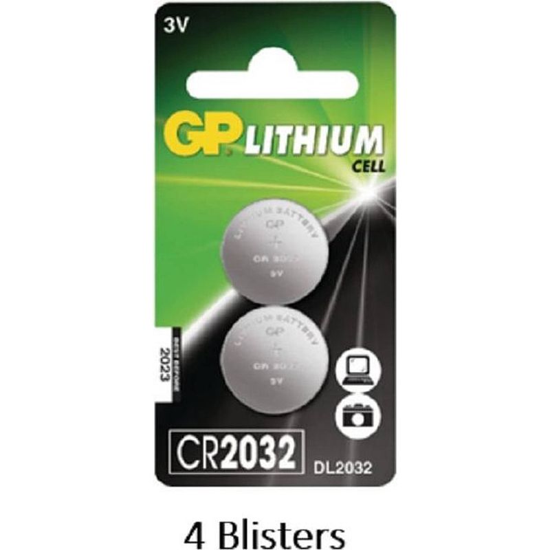 Foto van 8 stuks (4 blisters a 2 stuks) gp lithium cell cr2032 batterij 3v