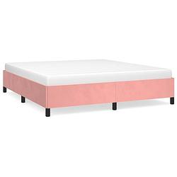 Foto van The living store bedframe - fluweel - ondersteunende poten - multiplex lattenbodem - roze - 203 x 183 x 35 cm -