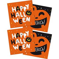 Foto van Halloween thema feest servetten - 40x - pompoen booo! print - papier - 33 x 33 cm - feestservetten