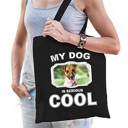 Foto van Katoenen tasje my dog is serious cool zwart - jack russel honden cadeau tas - feest boodschappentassen