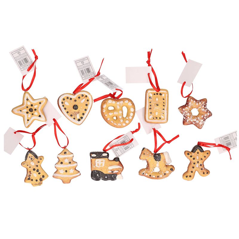 Foto van Kersthangers set van 10 stuks gingerbread / kerstkoekjes ornamenten 5 cm - kersthangers