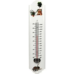Foto van Thermometer voor tuin / buiten van metaal 30 cm - wit - buitenthermometers / temperatuurmeters