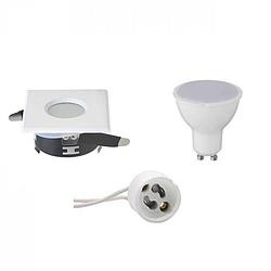 Foto van Led spot set - aigi - gu10 fitting - waterdicht ip65 - inbouw vierkant - mat wit - 8w - helder/koud wit 6400k - 82mm