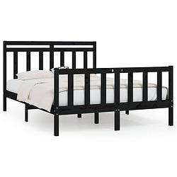 Foto van The living store bedframe - klassiek houten - massief grenenhout - 205.5 x 126 x 100 cm - zwart