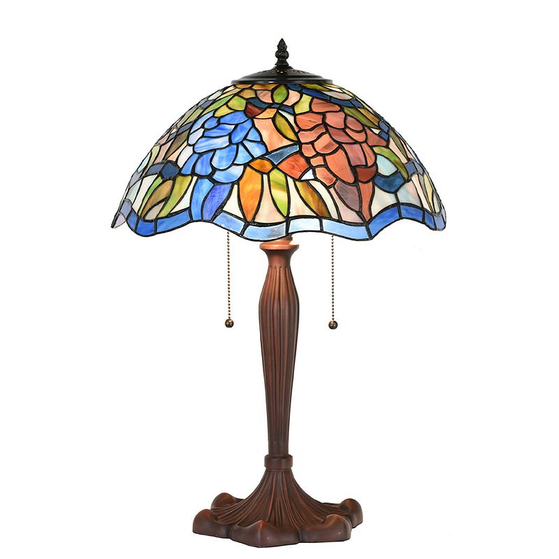 Foto van Lumilamp tiffany tafellamp ø 41x60 cm blauw glas kunststof rond tiffany bureaulamp tiffany lampen glas in lood blauw