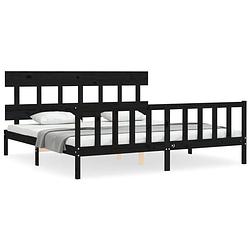 Foto van The living store bed massief grenenhout - 6ft super king - zwart