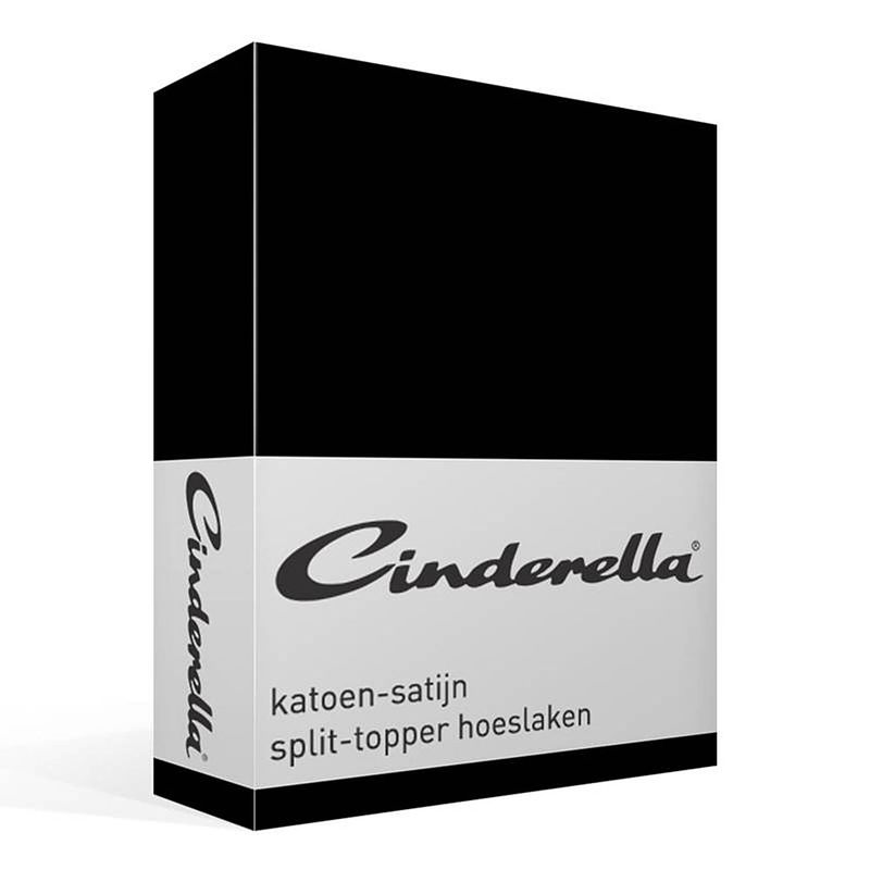 Foto van Cinderella satijn split-topper hoeslaken - 100% katoen-satijn - lits-jumeaux (160x200 cm) - black