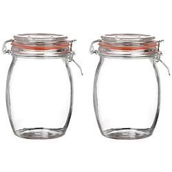 Foto van Urban living voorraadpot/bewaarpot - 2x - 1l - glas - met beugelsluiting - d10 x h17 cm - voorraadpot