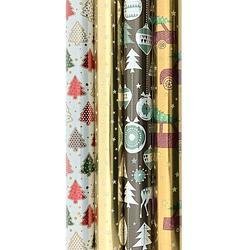 Foto van Christmasworld cadeaupapier - metallic kerstpapier inpakpapier voor kerst k435 - 10 meter x 70 cm 3 rollen