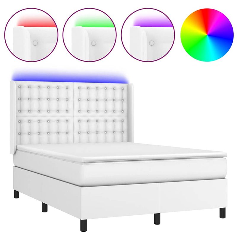 Foto van The living store bed boxspring - led - kunstleer - 203 x 147 x 118/128 cm - pocketvering - huidvriendelijk