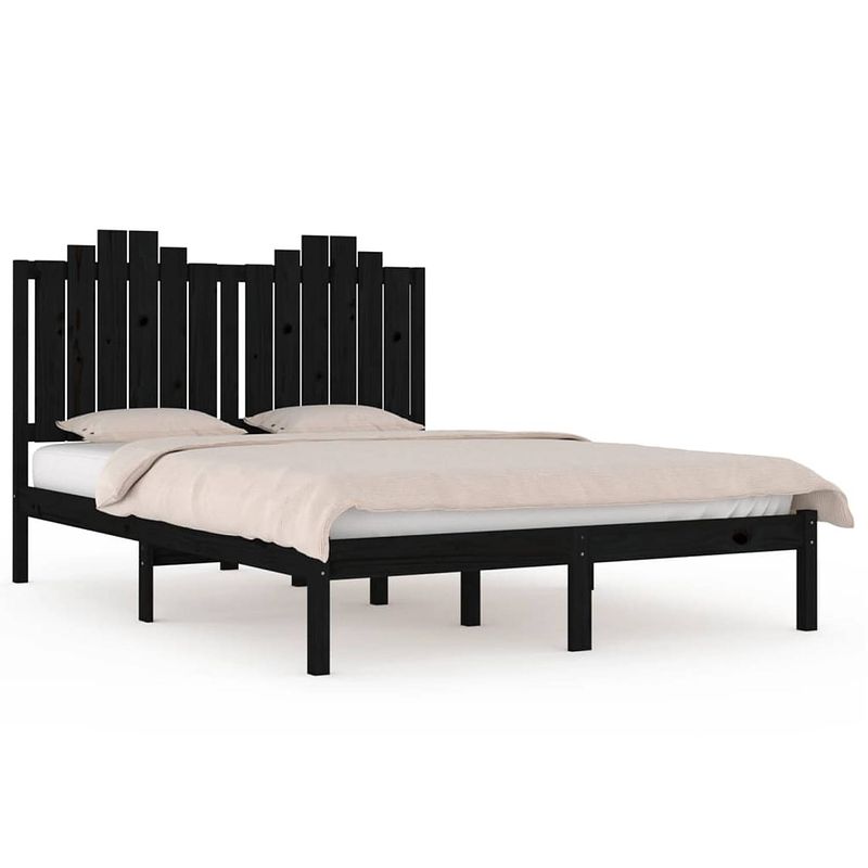 Foto van The living store klassiek bedframe - massief grenenhout - 195.5 x 125.5 x 110 cm - zwart