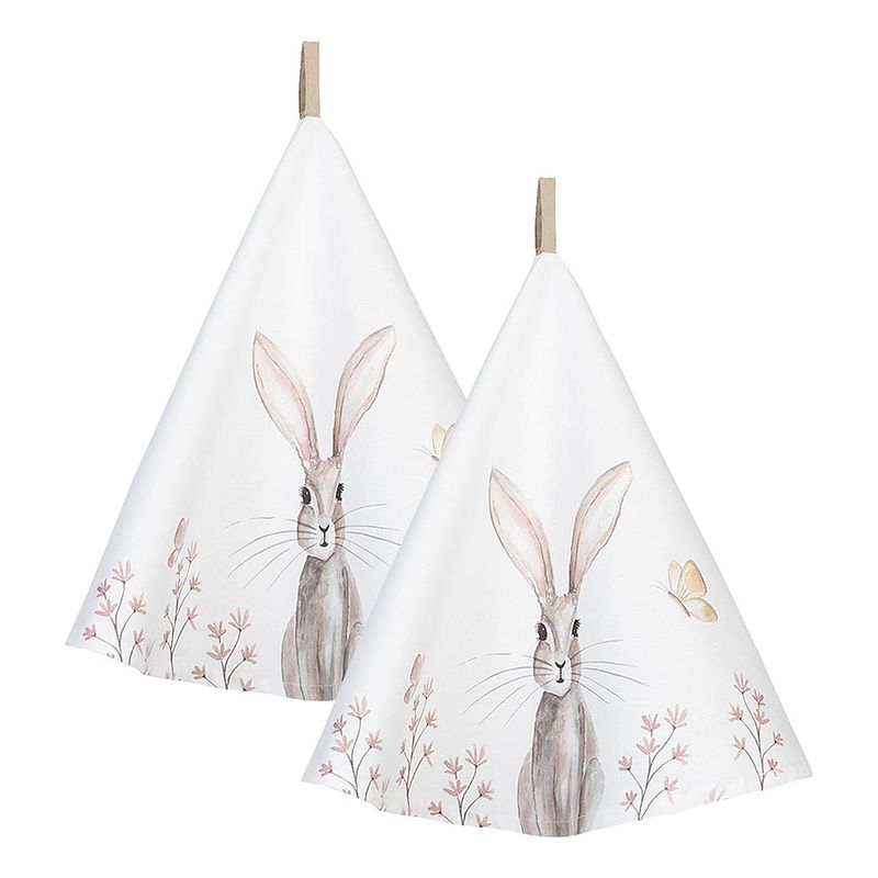 Foto van Haes deco - set van 2 theedoeken rond - ø 80 cm - 100% katoen - rustic easter bunny