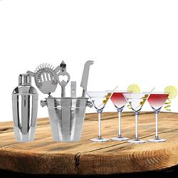 Foto van Excellent houseware cocktails maken set 6-delig met 4x martini glazen - cocktailshakers