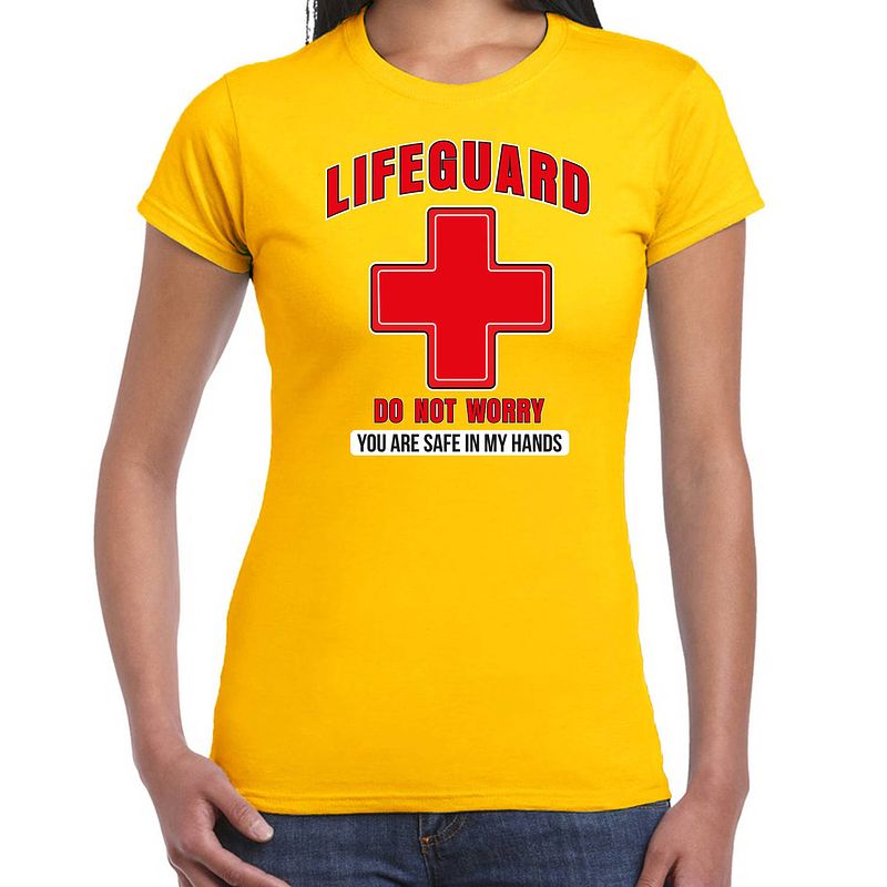 Foto van Bellatio decorations lifeguard verkleed t-shirt dames - strandwacht/carnaval outfit - geel s - feestshirts