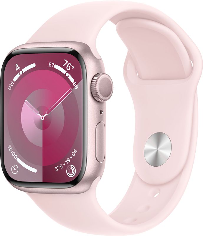Foto van Apple watch series 9 41mm roze aluminium sportband s/m
