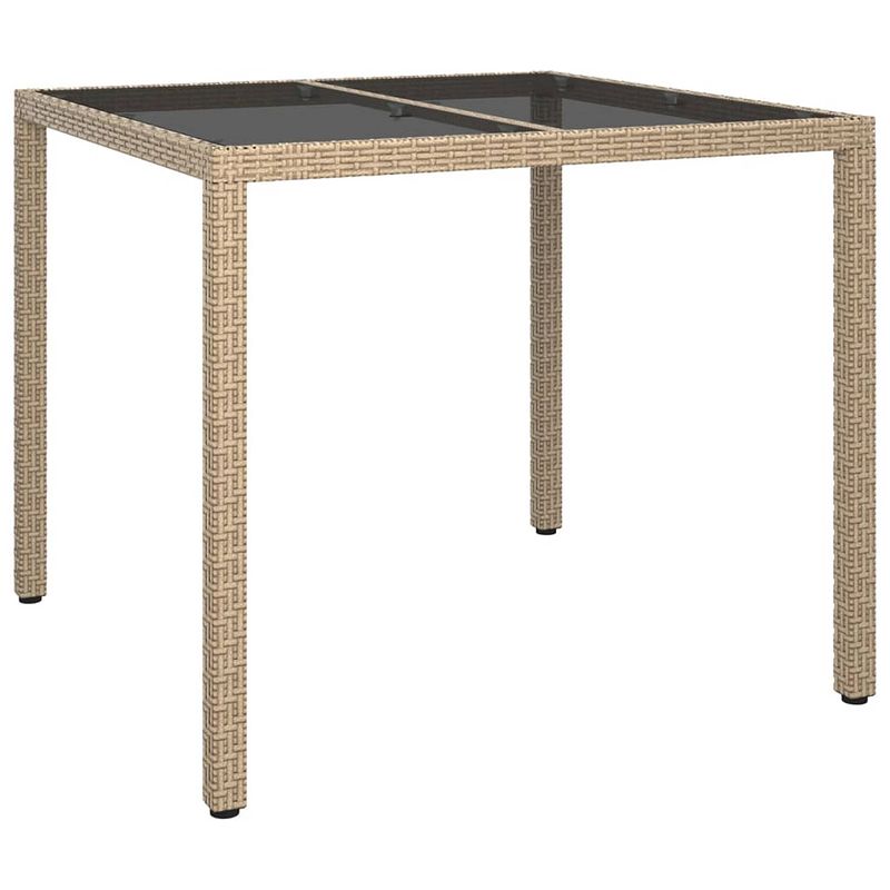 Foto van Vidaxl tuintafel 90x90x75 cm gehard glas en poly rattan beige