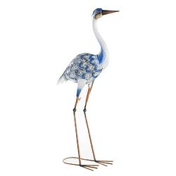 Foto van Tuin decoratie dieren/vogel beeld - metaal - reiger - 42 x 80 cm - buiten - blauw - beeldjes