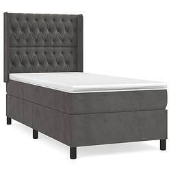 Foto van The living store boxspringbed donkergrijs fluweel 203x83x118/128cm - pocketvering - middelharde ondersteuning