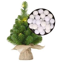 Foto van Mini kerstboom/kunstboom met verlichting 45 cm en inclusief kerstballen wit - kunstkerstboom