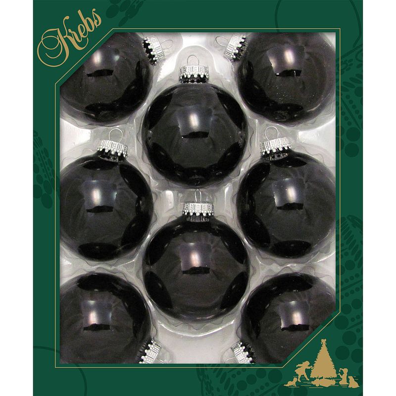 Foto van 8x stuks glazen kerstballen 7 cm ebony zwart glans - kerstbal