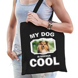 Foto van Katoenen tasje my dog is serious cool zwart - sheltie honden cadeau tas - feest boodschappentassen