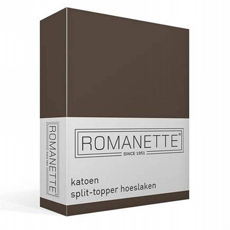 Foto van Romanette katoen split-topper hoeslaken - 100% katoen - lits-jumeaux (160x210 cm) - taupe