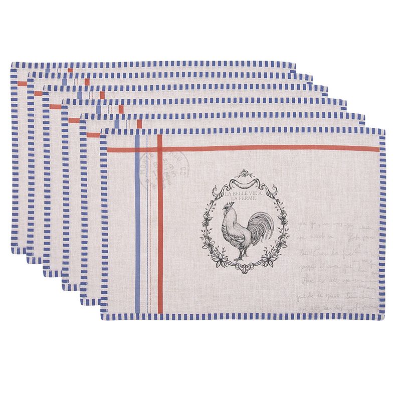 Foto van Haes deco - set van 6 placemats - 48x33 cm - 100% katoen - devine french rooster