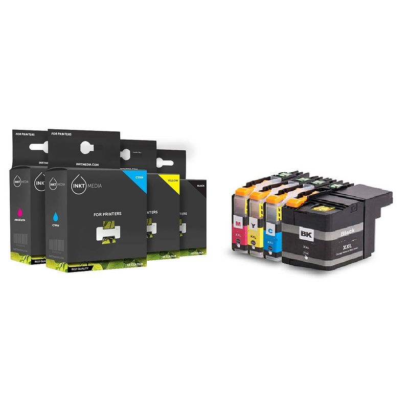 Foto van Inktmedia® -navulinkt - geschikt brother lc-12e multi pack bk c m y inktcartridges met chip - navul inkt - refill inkt