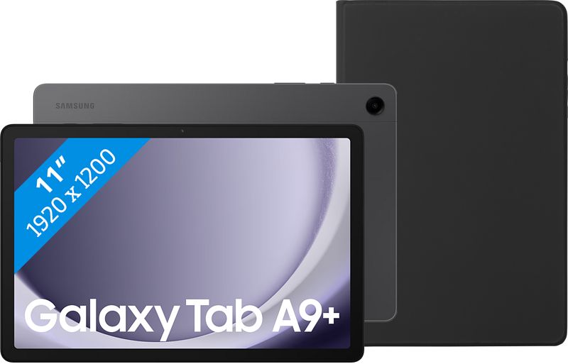 Foto van Samsung galaxy tab a9 plus 11 inch 128gb wifi grijs + bluebuilt book case zwart