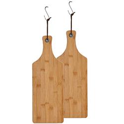 Foto van 2x stuks bamboe houten snijplanken/serveerplanken met handvat 44 x 16 cm - snijplanken