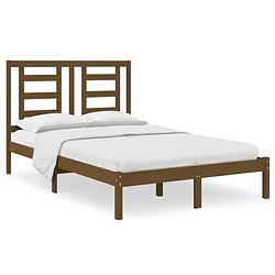 Foto van The living store houten bedframe - honingbruin - 205.5 x 125.5 x 31 cm - massief grenenhout