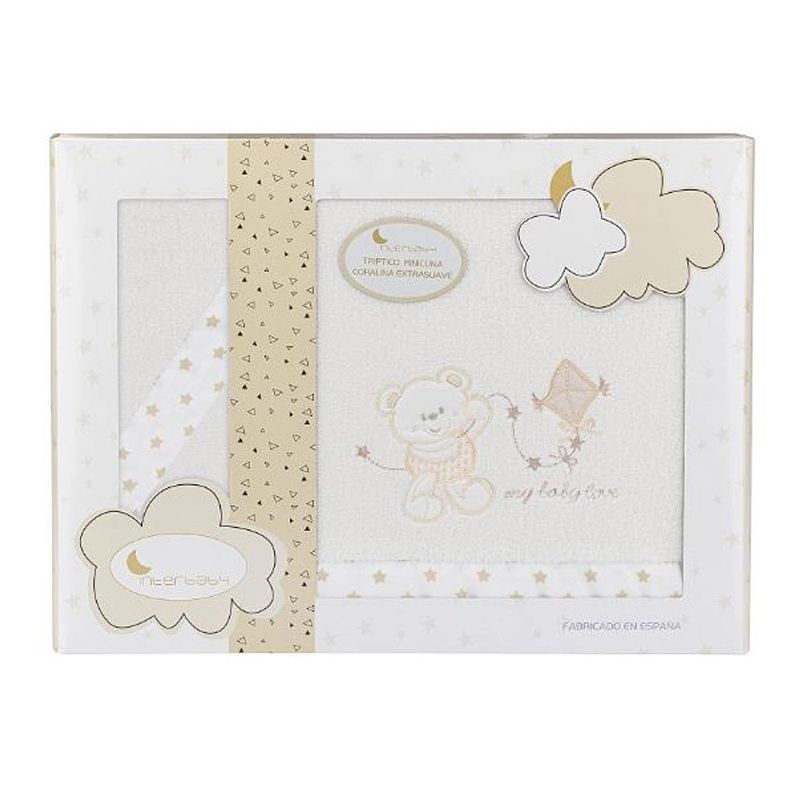 Foto van Interbaby beddengoed baby love 106 cm fleece beige 3-delig