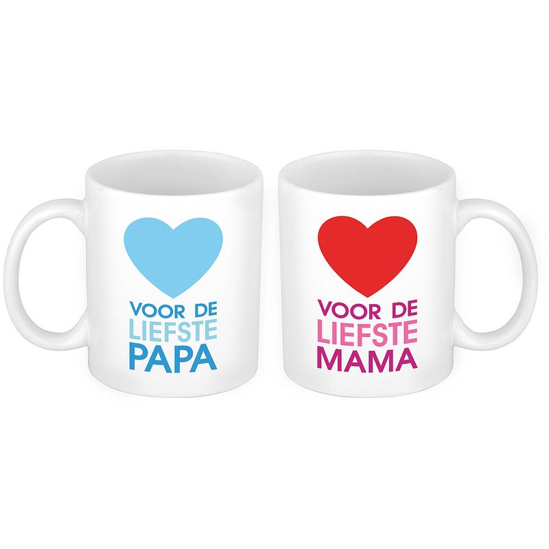 Foto van Hartje voor de liefst mama en papa mok - cadeau beker set voor papa en mama - feest mokken