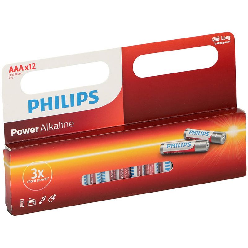 Foto van 36x philips aaa batterijen power alkaline 1.5 v - minipenlites aaa batterijen