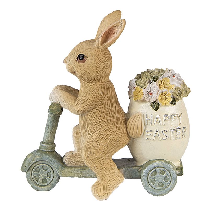 Foto van Clayre & eef beeld konijn 11 cm bruin groen kunststof happy easter woonaccessoires paashaas pasen bruin