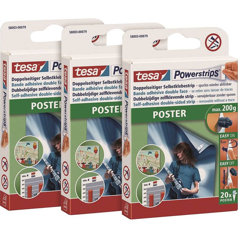 Foto van Tesa powerstrips® poster powerstrips ® posters plakstrips wit