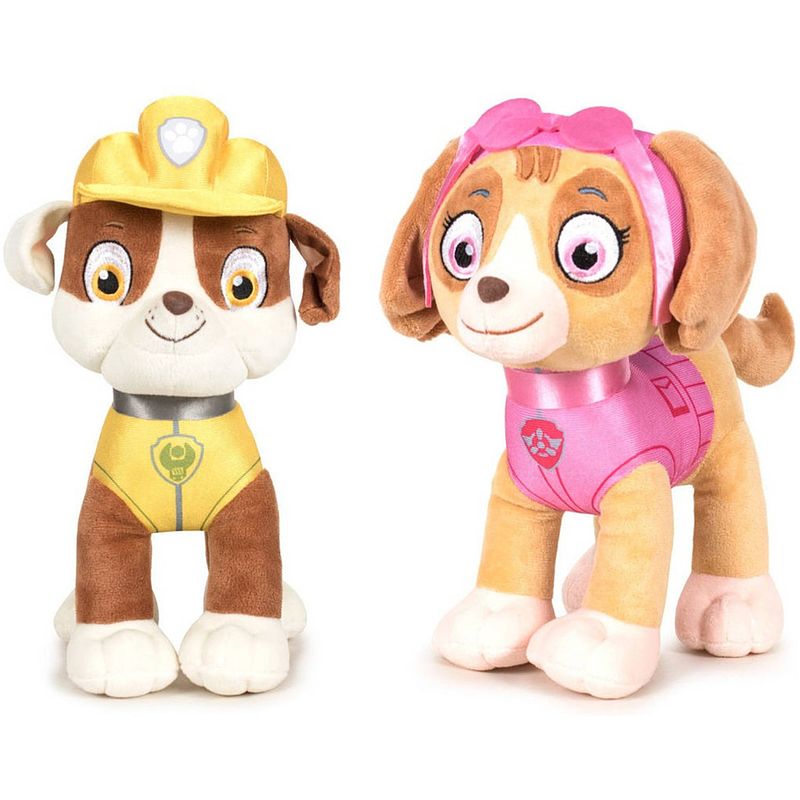 Foto van Paw patrol knuffels set van 2x karakters rubble en skye 27 cm - knuffeldier